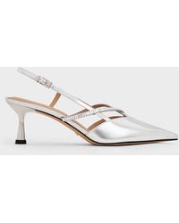 Charles & Keith - Metallic Leather & Satin Crystal-Embellished Slingback Pumps - Lyst
