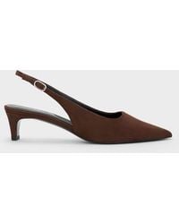 Charles & Keith - Faux Suede Pointed-Toe Kitten-Heel Slingback Pumps - Lyst