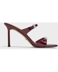 Charles & Keith - Patent Leather Gem-Buckle Double-Strap Heeled Sandals - Lyst