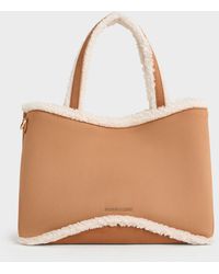 Charles & Keith - Sybill Faux Suede Fur-trim Tote Bag - Lyst