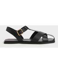 Charles & Keith Patent Strappy Crossover Sandals in Black | Lyst