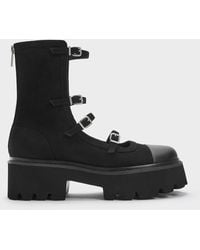 Charles & Keith - Celia Faux Suede Buckled Multi-Strap Chunky Calf Boots - Lyst