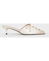 サンダル・ミュール CHARLES&KEITH Whitney Leather & Raffia Buckled Heeled Mules Brown Whitney Leather & Raffia Buckled Heeled Mules
