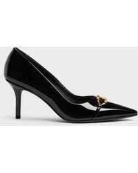 Charles & Keith - Patent Metallic-Buckle Pointed Pumps - Lyst