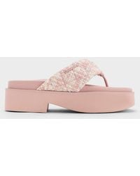 Charles & Keith - Tweed V-strap Platform Thong Sandals - Lyst