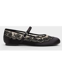Charles & Keith - Satin Embroidered-mesh Mary Jane Flats - Lyst