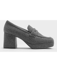 Charles & Keith - Felt Platform Penny Loafer Pumps - Lyst