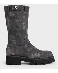 Charles & Keith - Denim Side-Zip Lug-Sole Calf Boots - Lyst