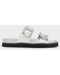 Charles & Keith - Gabine Crystal-embellished Buckle Metallic Leather Slides - Lyst