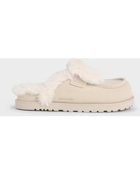Charles & Keith - Textured Fur-Trim Flatform Mules - Lyst