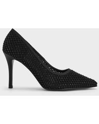 Charles & Keith - Mesh Crystal-embellished Pointed-toe Pumps - Lyst