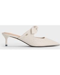 Charles & Keith - Jayce Crinkle-Effect Leather Knot-Bow Kitten-Heel Mules - Lyst