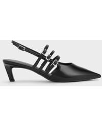 Charles & Keith - Patent Triple-Strap Pointed-Toe Kitten-Heel Slingback Pumps - Lyst