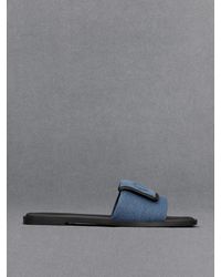 Charles & Keith - Leather & Denim Slide Sandals - Lyst