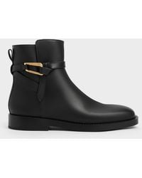 Charles & Keith - Daena Leather Metallic-Accent Ankle Boots - Lyst