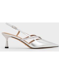Charles & Keith - Metallic Leather & Satin Crystal-Embellished Slingback Pumps - Lyst