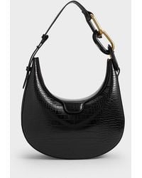 Charles & Keith - Kora Croc-Effect Metallic-Accent Moon Bag - Lyst