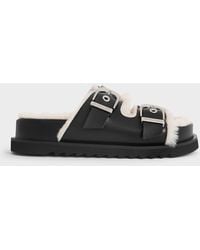Charles & Keith - Hannah Furry Buckled Double-Strap Sandals - Lyst