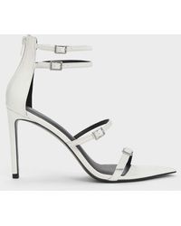 Charles & Keith Patent Strappy Heeled Sandals in White | Lyst