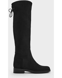 Charles & Keith - Faux Suede Fold-Over Back-Tie Thigh-High Boots - Lyst