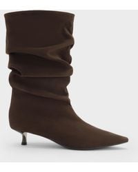 Charles & Keith - Faux Suede Ruched Kitten-Heel Calf Boots - Lyst