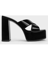 Charles & Keith - Patent Crossover Strap Platform Mules - Lyst