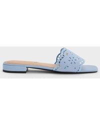 Charles & Keith - Leather Embroidered Slide Sandals - Lyst