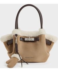 Charles & Keith - Mini Cosima Fur-Trim Tote Bag - Lyst