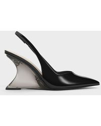 Charles & Keith - Patent Sculptural Slingback Wedges - Lyst