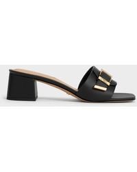 Charles & Keith - Whitney Leather Buckled Block-heel Mules - Lyst