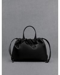Charles & Keith - Leather Ruched Drawstring Bag - Lyst