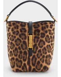 Charles & Keith - Cesia Leopard-Print Metallic-Accent Bucket Bag - Lyst