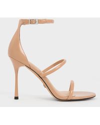 Charles & Keith - Patent Leather Triple Strap Heeled Sandals - Lyst