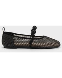 Charles & Keith - Leather Mesh Beaded Mary Jane Flats - Lyst