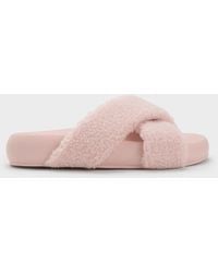 Charles & Keith - Lumi Faux Shearling Crossover-Strap Slide Sandals - Lyst