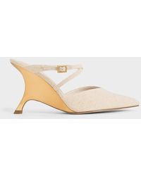 Charles & Keith - Linen Crossover-strap Sculptural-heel Wedges - Lyst