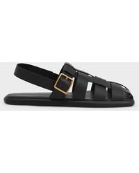 Charles & Keith Metallic Buckle Caged Slingback Sandals - Black