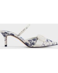 Charles & Keith - Oval-buckle Floral-print Pointed-toe Mules - Lyst