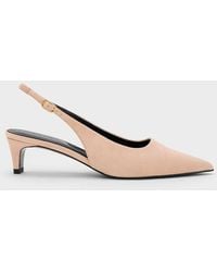 Charles & Keith - Faux Suede Pointed-Toe Kitten-Heel Slingback Pumps - Lyst