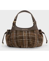 Charles & Keith - Mini Lillith Checkered Drawstring Bucket Bag - Lyst