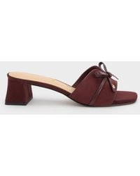 Charles & Keith - Leather & Suede Bow Heeled Mules - Lyst
