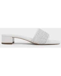 Charles & Keith - Satin Crystal-embellished Heeled Mules - Lyst