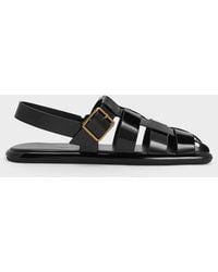 Charles & Keith - Metallic Buckle Caged Patent Slingback Sandals - Lyst