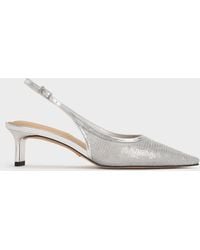 Charles & Keith - Sequin Mesh & Leather Slingback Kitten Heels - Lyst
