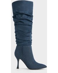 Charles & Keith - Aster Denim Ruched Knee-high Boots - Lyst