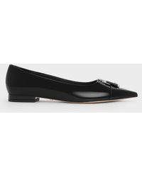 Charles & Keith - Nina Leather Pointed Cap-Toe Flats - Lyst