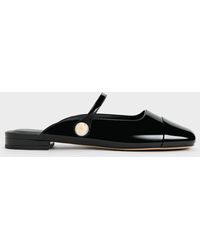 Charles & Keith - Patent Pearl Embellished Flat Mules - Lyst