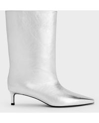 Charles & Keith - Metallic Elongated Tapered-Toe Kitten-Heel Calf Boots - Lyst