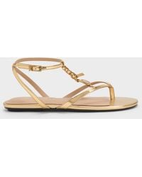 Charles & Keith - Adema Metallic Leather Strappy Thong Sandals - Lyst