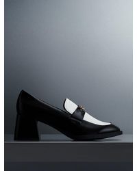 Charles & Keith - Two-tone Metallic Accent Block Heel Loafer Pumps - Lyst
